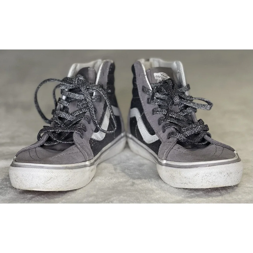 Vans Kids Size 4 SK8-Hi Top Zip Glitter Silver Sneakers Gunmetal Gray